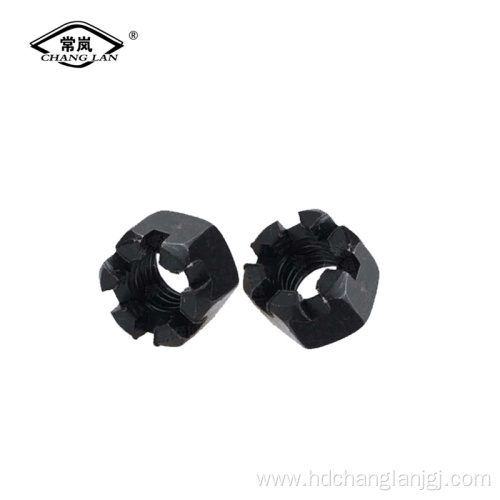 Hex slotted nuts carbon steel black zinc nut